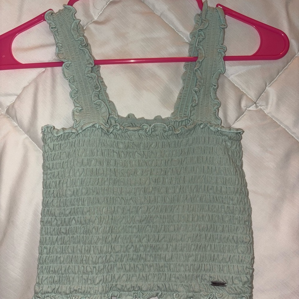 Hollister Green Smocked Ruffled Tank Top